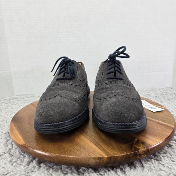 Cole Haan Grand Os Gray Suede Brogue Business Casual Wingtip Oxford Mens 9 M - Picture 4 of 12